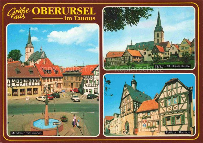 Oberursel Taunus Hessen Marktplatz mit Brunnen St Ursula Kirche Rathauspartie