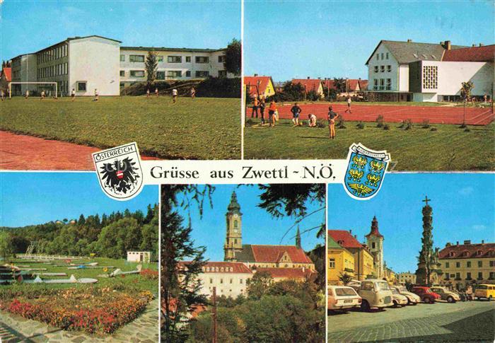 Zwettl Waldviertel Niederoesterreich AT Sportplatz Park Kirche Marktplatz