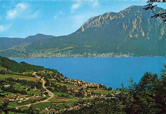 Unterach Attersee Oberoesterreich AT Fliegeraufnahme mit Hoellengebirge