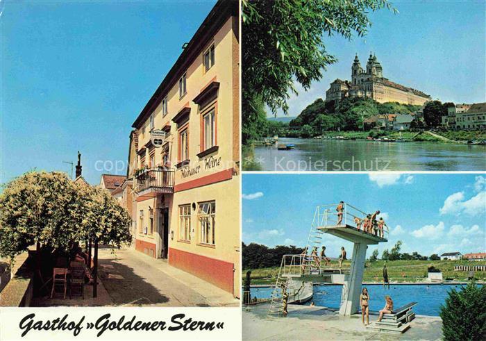 Melk Donau Niederoesterreich AT Gasthof Goldener Stern Schloss Schwimmbad