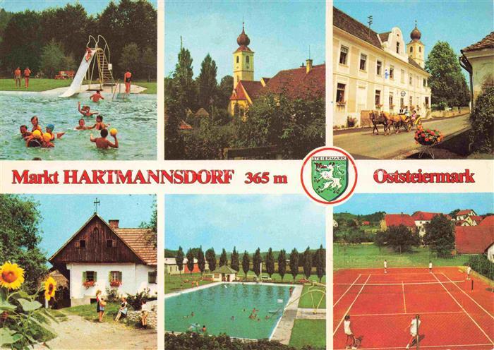 Markt Hartmannsdorf Steiermark AT Wasserrutsche Schwimmbad Kirche Kutschenfahrt