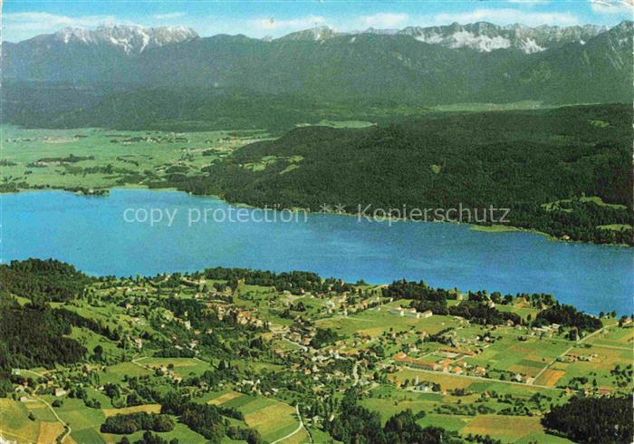 Krumpendorf Woerthersee Kaernten AT Panorama Blick gegen Karawanken