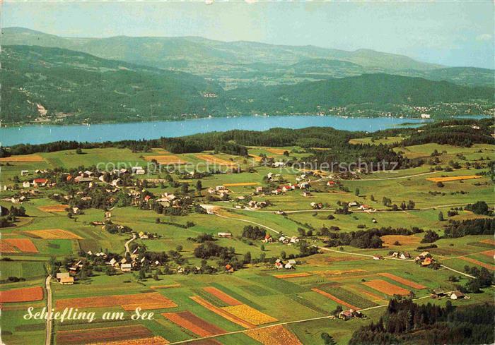 Schiefling See Woerther See Kaernten AT Fliegeraufnahme