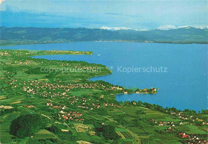 Wasserburg am Bodensee Bayern Panorama Blick gegen Alpen