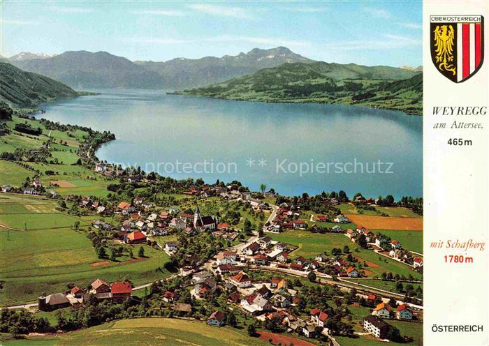 Weyregg Attersee Oberoesterreich AT Panorama Blick gegen Schafberg