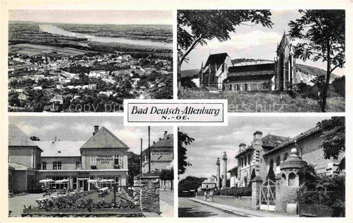 Bad Deutsch-Altenburg Niederoesterreich AT Luftaufnahme Donau Kirche Restaurant-