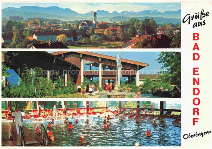 Endorf Chiemgau Gruesse-aus Jod-Thermalbad Thermalbad Kirchturm Alpen Innenbad L