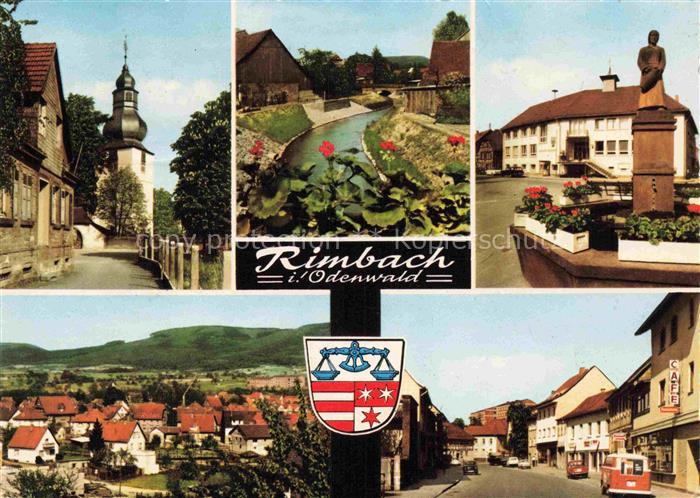 Rimbach Odenwald Bergstrasse Hessen Rimbach Odenwald Kirchturm Bach Skulptur Sta