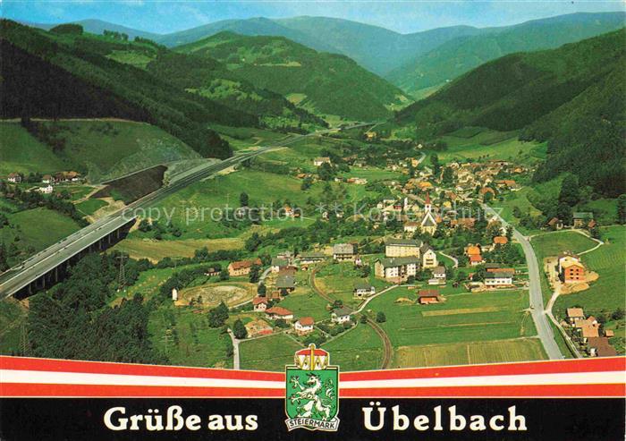 uebelbach GRAZ Steiermark AT Gruesse-aus-uebelbach Talblick Autobahnbruecke Kirc