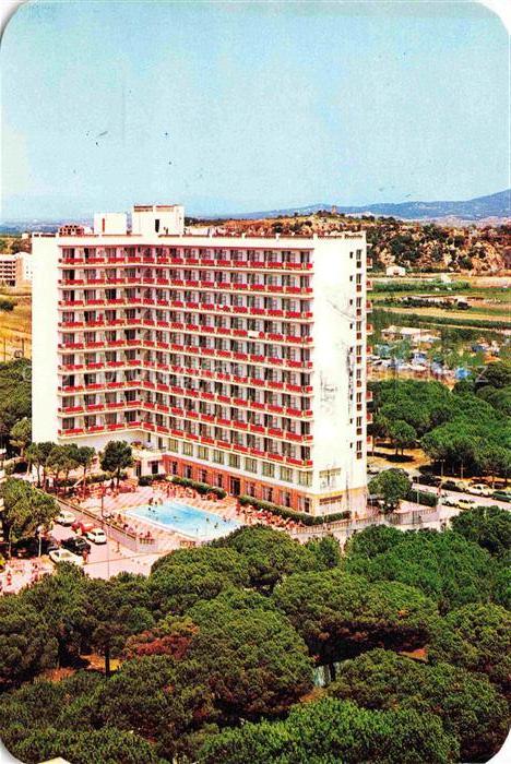 BLANES Costa Brava ES Consul-Park-Hotel Hochhaus Schwimmbad Pinien Balkonanlage