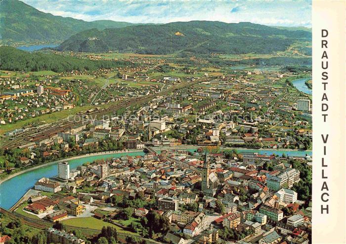 VILLACH Kaernten AT Fliegeraufnahme Drau Ossiachersee Magdalenensee Burgruine-La