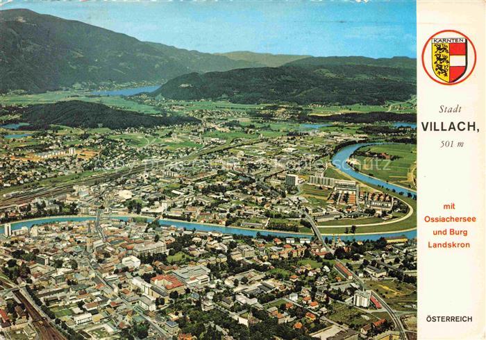 VILLACH Kaernten AT Fliegeraufnahme Drau Ossiachersee Burg-Landskron Stadtpfarrk