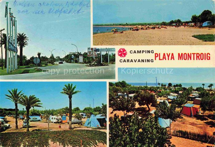Playa Montroig Tarragona ES Camping Caravaning Strand Palmen Zelte Wohnwagen Str