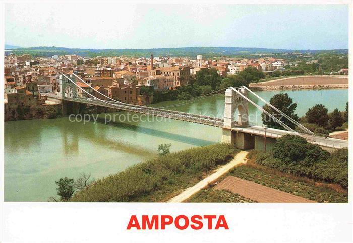 Amposta TARRAGONA Cataluna ES Haengebruecke Ebro Fluss Stadtansicht Wohnhaeuser
