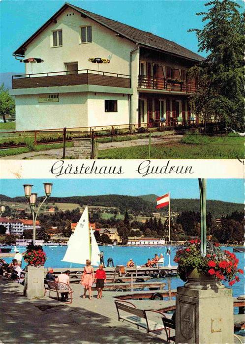 Velden  Woerthersee AT Gaestehaus-Gudrun Promenade See Segelboot Sitzbaenke Blum