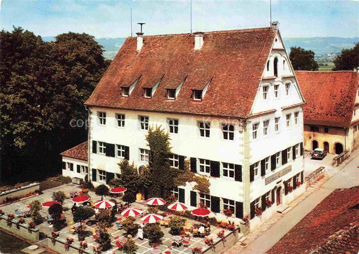 Salem Baden Gasthof-Schwanen Biergarten Sonnenschirme Fachwerk Historischesgebae