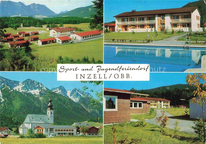 Inzell Traunstein Bayern Sport-und-Jugendferiendorf Freibad Kirche Alpen Berge F
