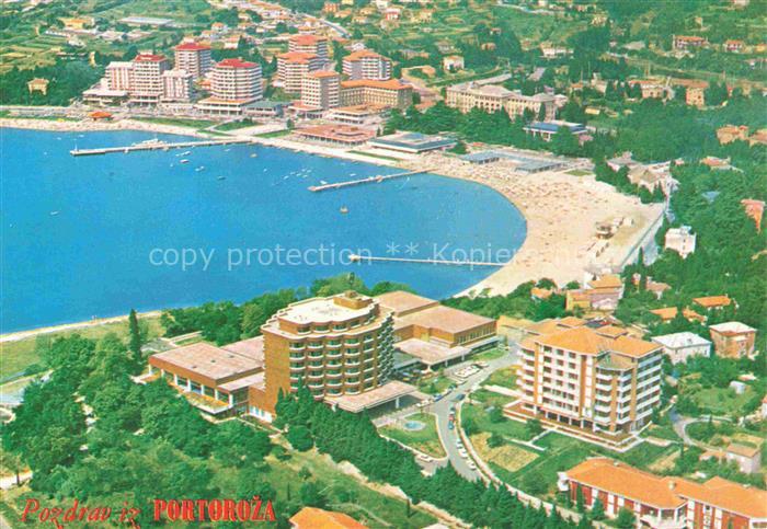 Portoroz Portorose Piran Istrien Slovenia Fliegeraufnahme Strand Bucht Adria Hot