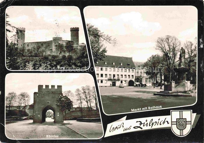 Zuelpich Euskirchen NRW Burg Markt-mit-Rathaus Koelntor Stadttor Marktplatz Denk