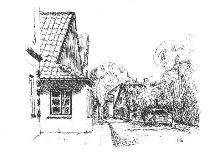 ELMSHORN Pinneberg Schleswig-Holstein Sandberg Federzeichnung Strasse Fachwerkha