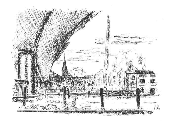 ELMSHORN Pinneberg Schleswig-Holstein Ost-West-Bruecke Federzeichnung Kirchturm