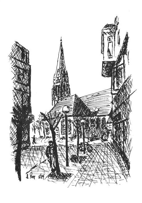 ELMSHORN Pinneberg Schleswig-Holstein St.-Nikolai Federzeichnung Kirche Kirchtur