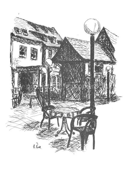 ELMSHORN Pinneberg Schleswig-Holstein Alter-Markt Federzeichnung Strassencafé Ti