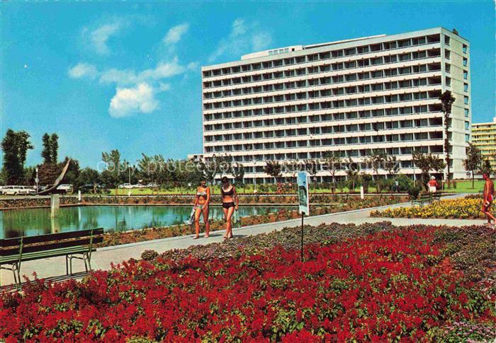 Mamaia Constanta Konstanza RO Hotel-Aurora Hochhaus Blumengarten Teich Promenade