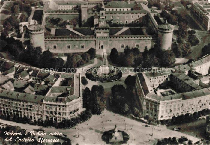 MILANO Mailand IT Castello-Sforzesco Veduta-aerea Luftbild Brunnen Befestigungsa