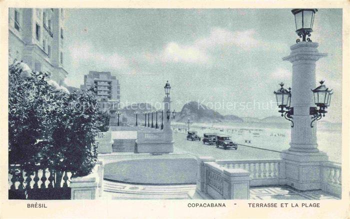 Copacabana Rio de Janeirio Brazil Terrasse Strand Promenade Autos Laternen Meer