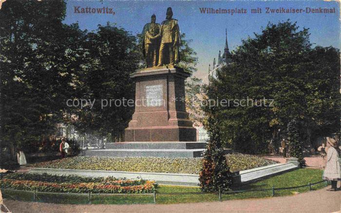 KATOWICE Kattowitz PL Wilhelmsplatz Zweikaiser-Denkmal Kaiserdenkmal Bronzestatu