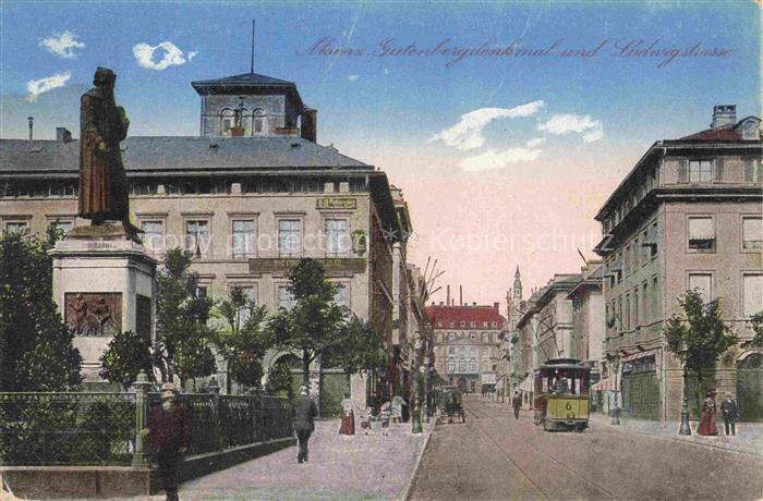 MAINZ  Rhein Gutenbergdenkmal Ludwigstrasse Denkmal Strassenbahn Geschaefte Pass
