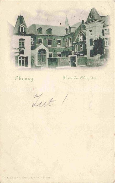 Chimay Hainaut Belgie Place-du-Chapitre Gebaeude Tor Backsteinhaus Turm Kirchgas