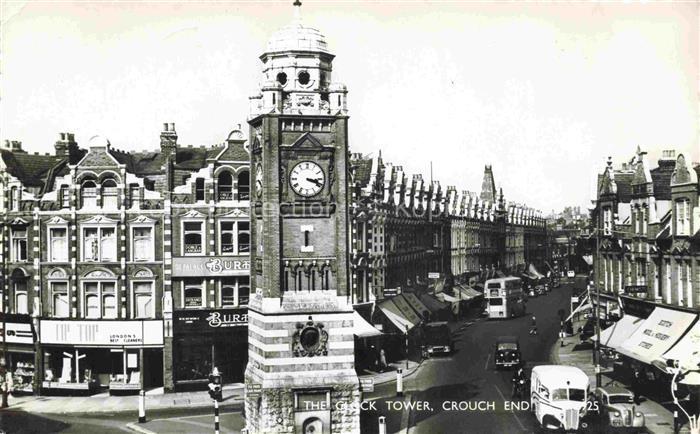 Crouch End Clock-Tower Uhrturm Doppeldeckerbus Geschaeftsstrasse Hornsey Stadtve