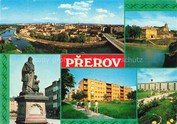 Prerov  Olomouc Prerau Olmuetz CZ Stadtpanorama Schloss Bečva-Fluss Pomník-J-A-K