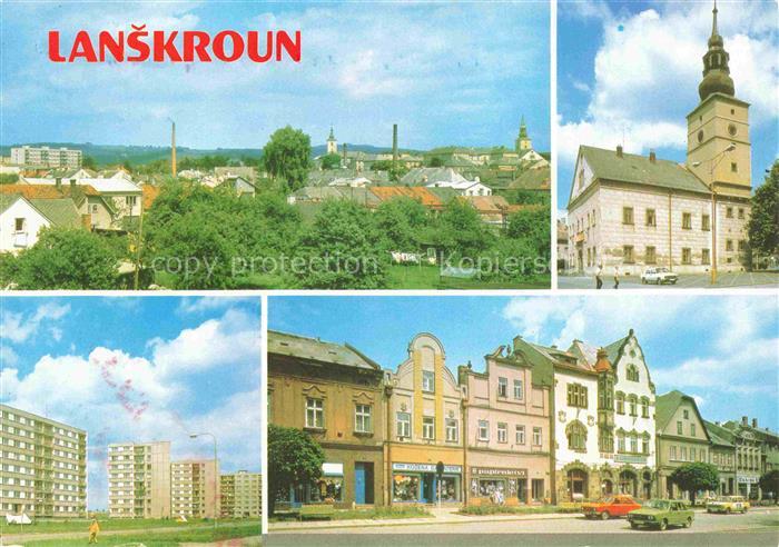 Lanskroun Landskron Pardubice CZ Stadtpanorama Rathaus Kirche Plattenbau Náměstí