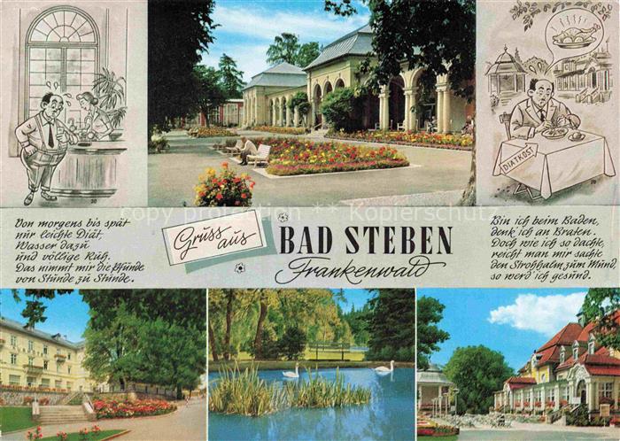 Steben Bad Wandelhalle Kurpark Teich Schwaene Hotel Frankenwald Moor-Stahlbaeder