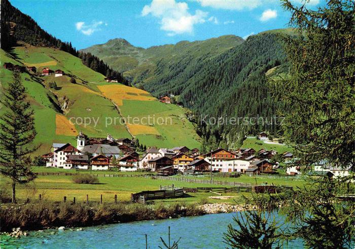 St Jakob Defereggen Tirol AT Alpendorf Kirche Fluss Berge Wald Wiesen Zaun Bergt