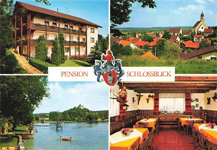 Bad Groenenbach Pension-Schlossblick Gaststube Ortsansicht Kirche See Schwimmer