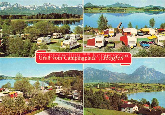 Hopfensee Fuessen Bayern Campingplatz-Hopfensee Hopfensee Wohnwagen See Berge Al