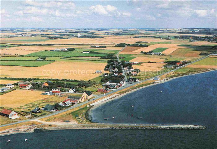 Krik Vestervig DK Fliegeraufnahme Kuestendorf Felder Mole Hafen Limfjord Haeuser
