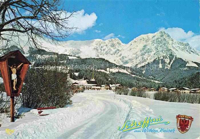 Scheffau Wilden Kaiser Tirol AT Wilder-Kaiser Kruzifix Wegkreuz Winterlandschaft