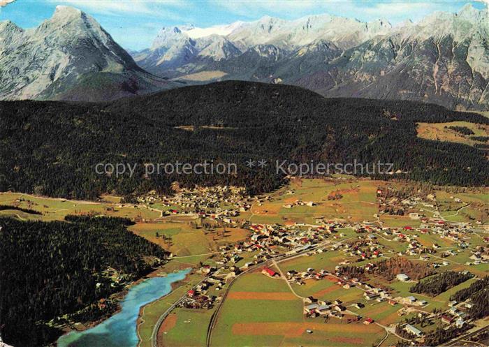 SEEFELD Tirol AT Hohe-Munde Zugspitze Luftbild Tal Fluss Wald Dorfansicht Bergpa
