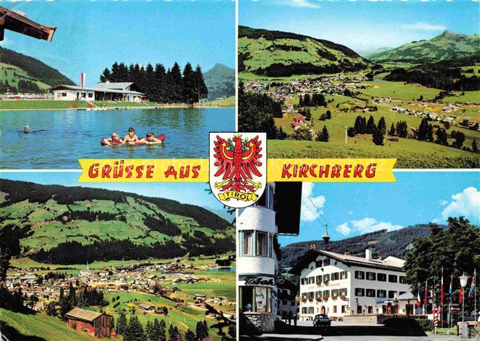 Kirchberg Tirol AT Freibad Bergpanorama Dorfansicht Tal Seilbahn Hotel Sommer