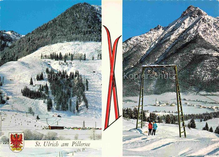 St Ulrich Pillersee Tirol AT Pillersee Skipiste Skifahrer Sessellift Winterlands