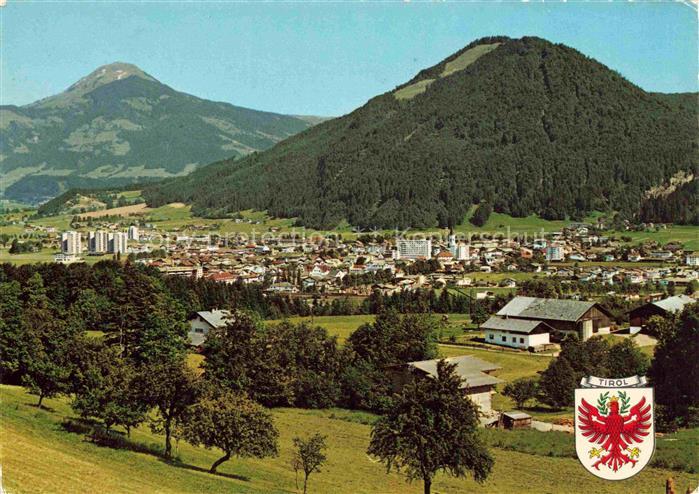 Woergl  Leukental Kufstein Tirol AT Hohe-Salve Stadtpanorama Hochhaeuser Kirchtu
