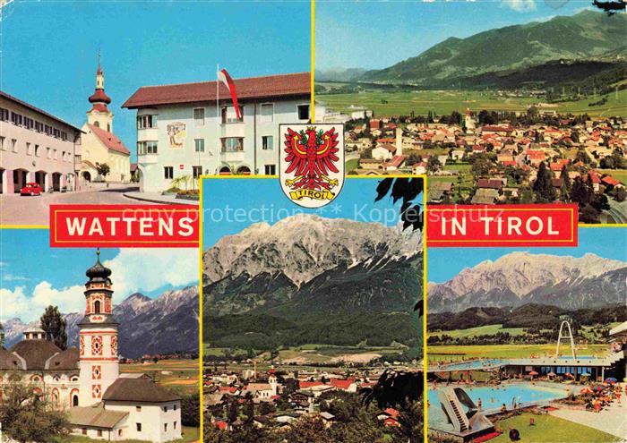 Wattens Fritzens Tirol AT Rathaus Barockkirche Panorama Freibad Stadtansicht Ber