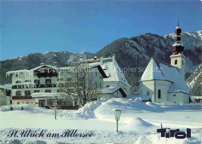 St Ulrich Pillersee Tirol AT Kirche Hotel Schnee Winterlandschaft Berge Tannen S