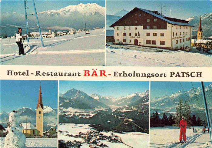 Patsch Igls Tirol AT Patsch Hotel-Baer Schilift Kirchturm Schneemann Winterpanor
