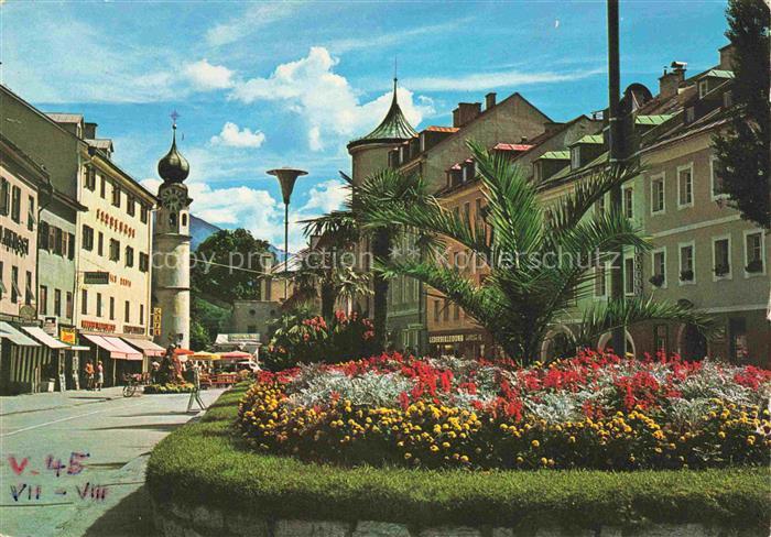 LIENZ  Tirol AT Lienz Hauptplatz Zettersfeld Liebburg Blumenbeet Palmen Stadtpla